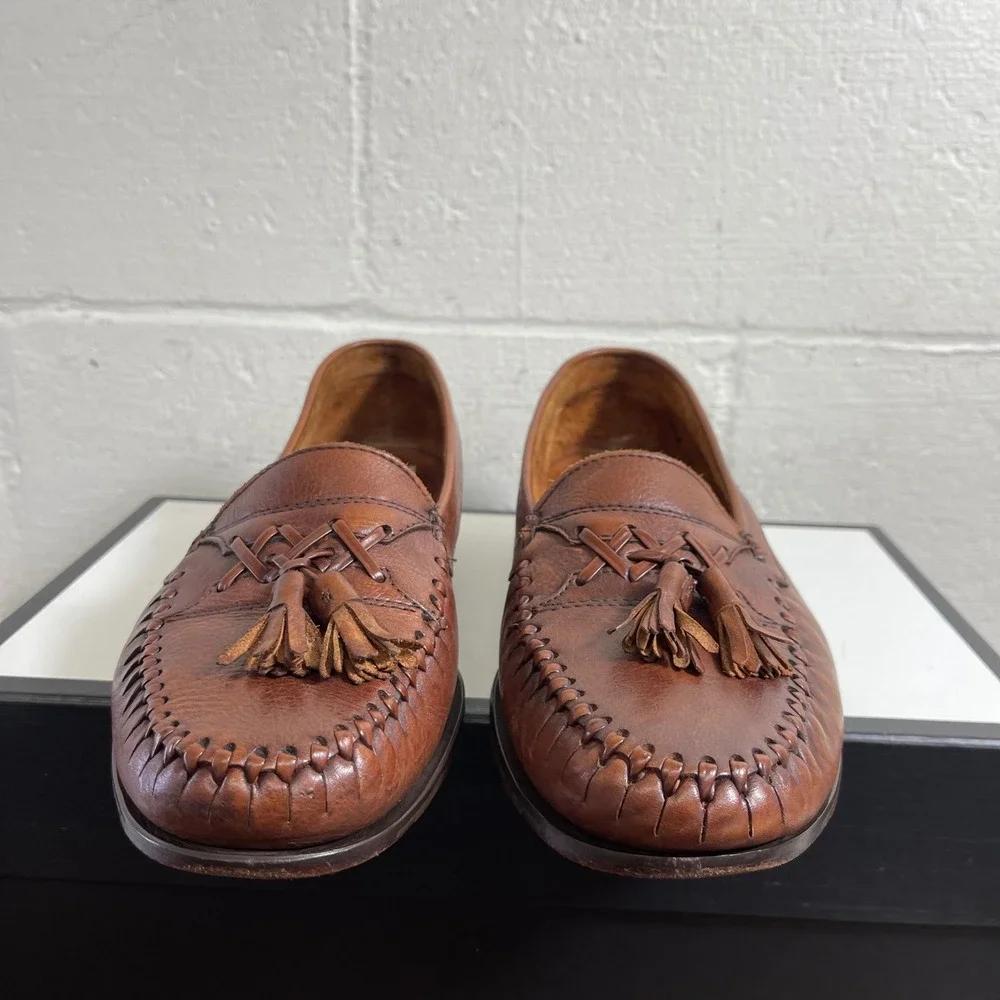 J. Murphy Johnston & Murphy Brown Leather Kiltie Tassel Loafers Men's 9.5 W‎